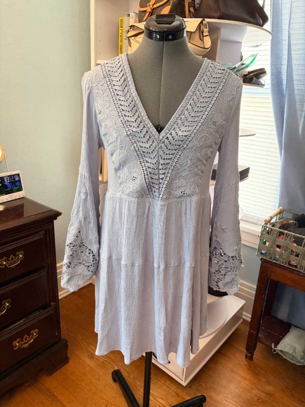 Altar'd State Blue Lace Boho Mini Dress Cottagecore Grandma Core Festival Summer - Picture 13 of 13